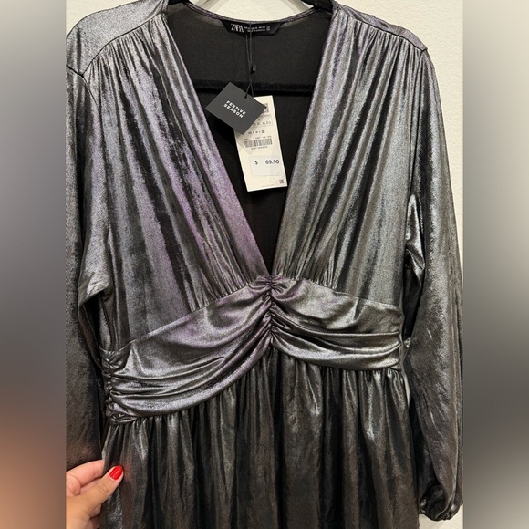 NWT Zara Shimmering Black Long Sleeve Dress - Picture 6 of 6